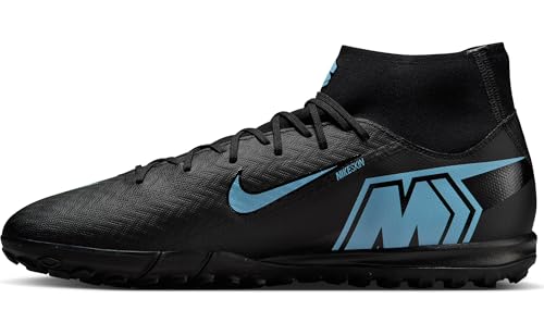 Nike Mercurial Superfly 10 Academy Turf High-Top Soccer Shoes (Black/Ice Blue) Size 12