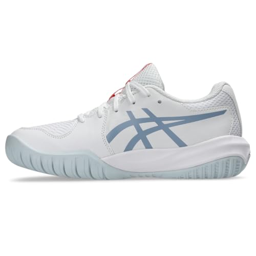 ASICS Kid's Gel-Resolution X Grade School Tennis Shoes, 5, White/Grey Blue