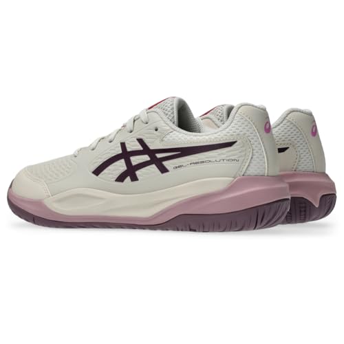 ASICS Kid's Gel-Resolution X GS Tennis Shoes, 6, Soft Oat/Dark Aubergine