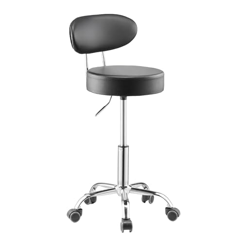 VEVOR Shop Stool with Backrest, Pneumatic Height Adjustable Garage Seat, 300 lbs Load, Roller Creeper Seat, 360 Swivel Padded Workshop Stool, Black