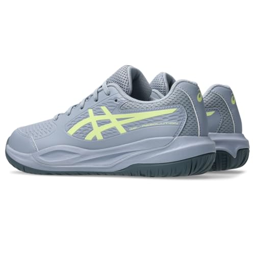 ASICS Kid's Gel-Resolution X Grade School Tennis Shoes, 5, Grey Blue/Pistachio