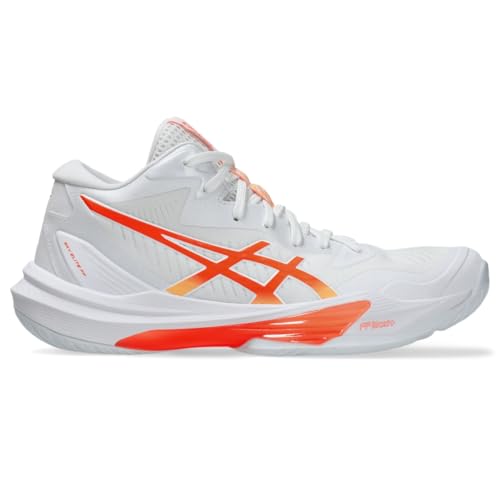 ASICS Women's Sky Elite FlyteFoam Mid Top 3 Volleyball Shoes, 9, White/Vivid Coral