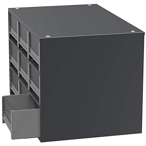 Akro-Mils Steel Garage Storage Cabinet, Small Parts Organizer Metal Cabinet for Hardware, Nails, Screws, Bolts, Nuts, and More, 17" W x 11" D x 11" H, 9-Drawer, Gray Cabinet/Gray Drawers (19909)