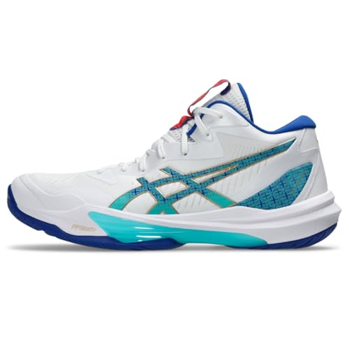 ASICS Men's Sky Elite FlyteFoam Mid Top 3 Volleyball Shoes, 11, White/ASICS Blue