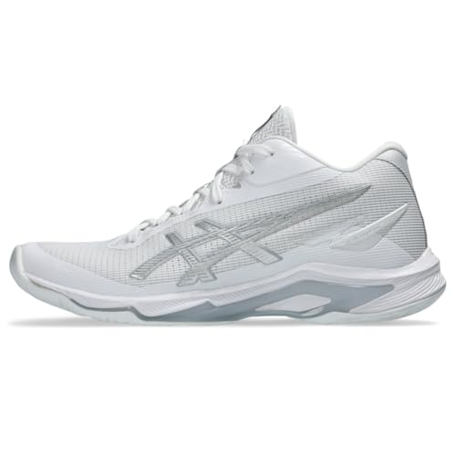 ASICS Women's Netburner Ballistic FlyteFoam Mid Top 4 Volleyball Shoes, 8, White/Pure Silver