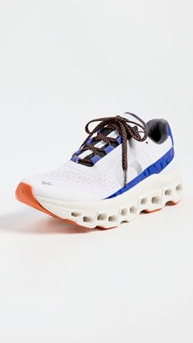 On Women's Cloudmonster Sneakers, Frost/Cobalt, White, 10 Medium US