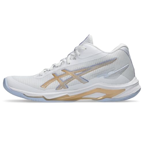 ASICS Women's Netburner Ballistic FlyteFoam Mid Top 4 Volleyball Shoes, 9.5, White/Champagne