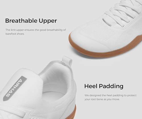 AIRHAS Men's Barefoot Shoes Zero Drop Anatomical Toe Box Minimalist Sneakers for Gym Workout Walking (White/Gum,12.0)