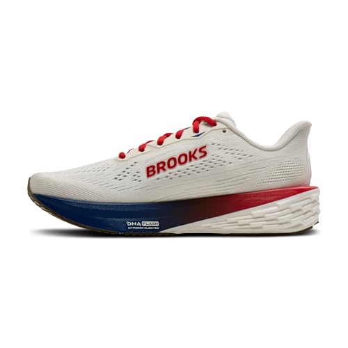 Brooks Men’s Launch 12 Neutral Running Shoe - Coconut/Red/Blue - 13 Medium