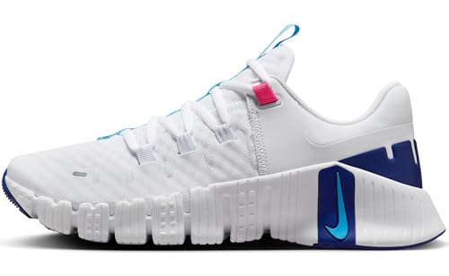 Nike Free Metcon 5 Women's Workout Shoes (DV3950-103, White/Fierce Pink/DEEP Royal Blue/Aquarius Blue) Size 8