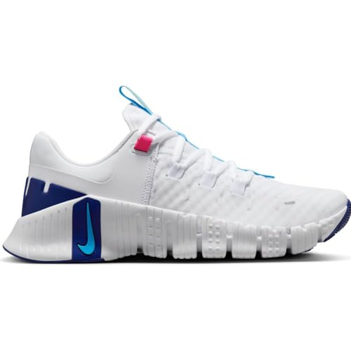 Nike Free Metcon 5 Women's Workout Shoes (DV3950-103, White/Fierce Pink/DEEP Royal Blue/Aquarius Blue) Size 8