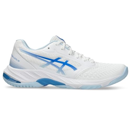 ASICS Women's Netburner Ballistic FlyteFoam 3 Volleyball Shoes, 9, White/Blue Coast