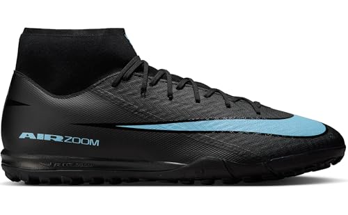 Nike Mercurial Superfly 10 Academy Turf High-Top Soccer Shoes (Black/Ice Blue) Size 8
