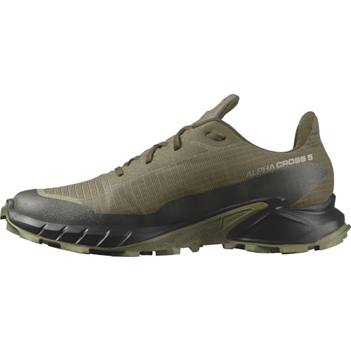 Salomon Men’s Alphacross 5 Gore-Tex, Waterproof Trail Running Shoes - Olive Night/Black/Deep Lichen Green - 8.5 Medium