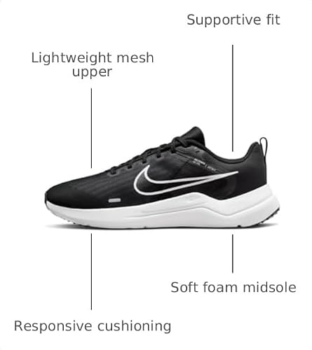Nike Men's Downshifter 12 Running Shoe, Black Dark Smoke Grey Pure Platinum White, 11 US