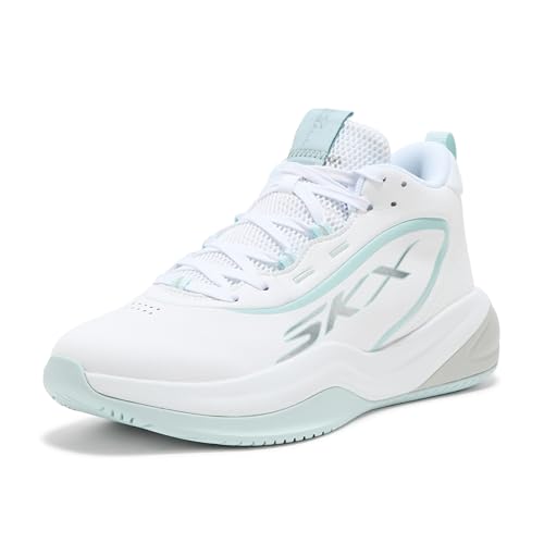 Skechers Men's Basketball SKX League Sneaker, White/Light Blue, 10.5