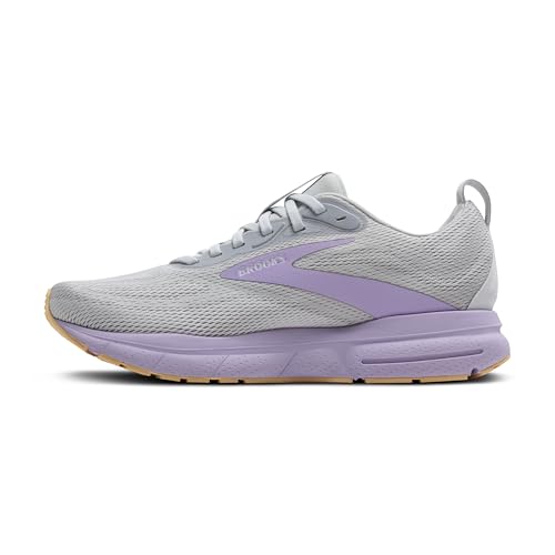 Brooks Women’s Trace 4 Neutral Running Shoe - Oyster/Purple/Sherbert - 9 Medium