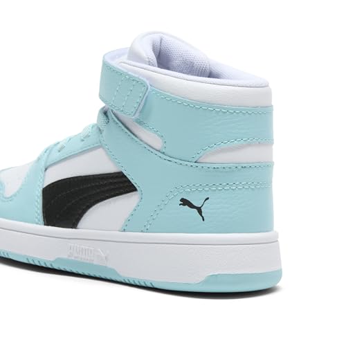 PUMA Unisex-Child Rebound Layup Mid Hook and Loop, PUMA White-PUMA Black-Safe Lake, Little Kid 12