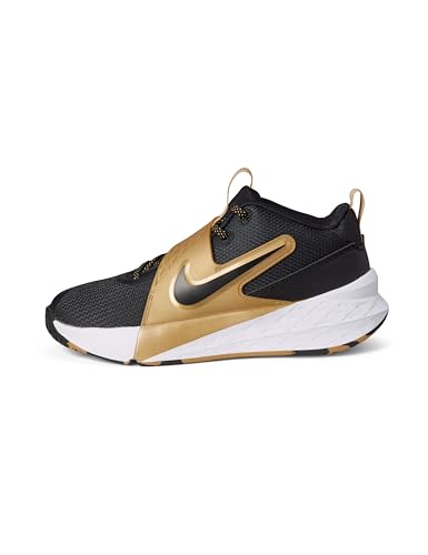 Nike Big Kid's Team Hustle D Basketball Shoes, Black/Black-Metallic Gold-White, 4Y