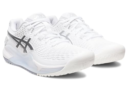 ASICS Women's Gel-Resolution 9 Tennis Shoes, 12, White/Pure Silver