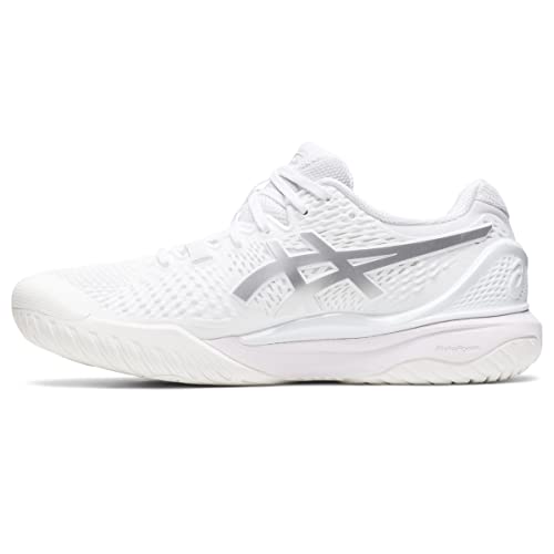 ASICS Women's Gel-Resolution 9 Tennis Shoes, 12, White/Pure Silver