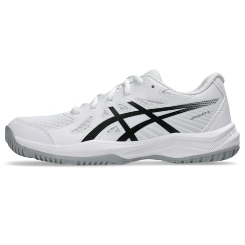 ASICS Kid's Upcourt 6 Grade School Volleyball Shoes, 4.5, White/Black