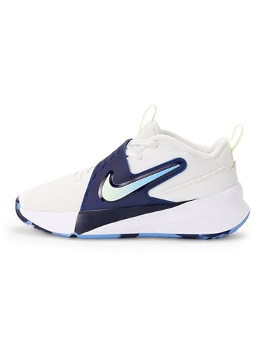 Nike Big Kid's Team Hustle D Basketball Shoes, Summit White/Volt Tint-Midnight Navy, 3.5Y