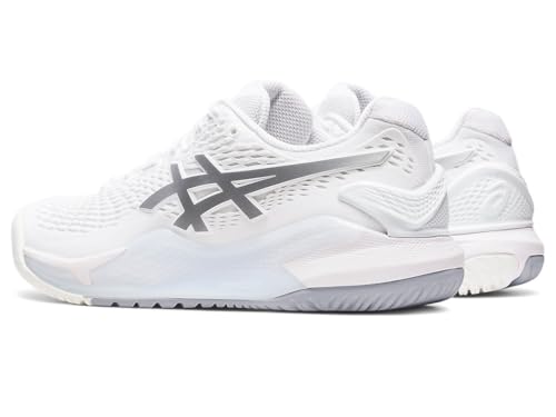 ASICS Women's Gel-Resolution 9 Tennis Shoes, 12, White/Pure Silver
