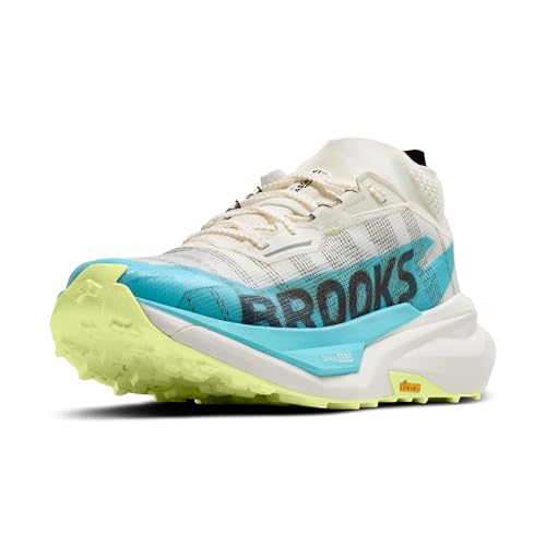 Brooks Cascadia Elite Trail Racing Shoe with Carbon-Infused Pebax Plate - Star White/Bluefish/Black - 9 Medium