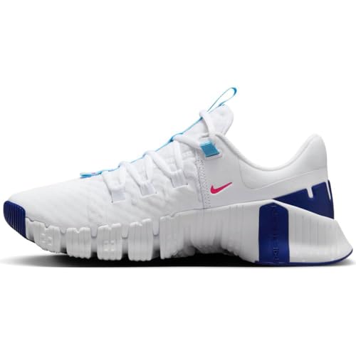 Nike Free Metcon 5 Women's Workout Shoes (DV3950-103, White/Fierce Pink/DEEP Royal Blue/Aquarius Blue) Size 8