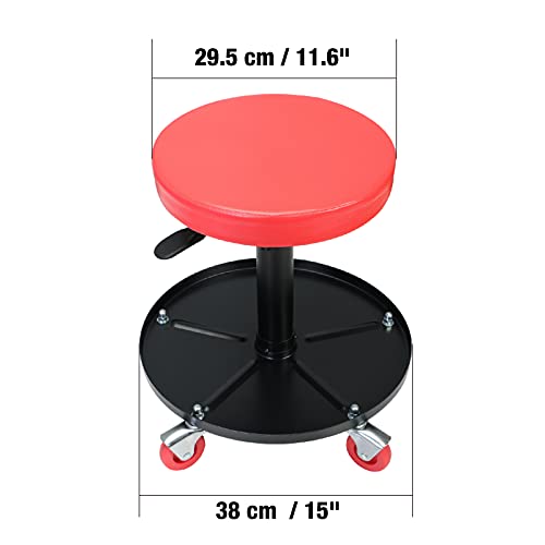 Big RED ATRHL6201R Torin Heavy Duty Rolling Pneumatic Creeper Garage/Shop Seat: Padded Adjustable Mechanic Stool with Tool Tray Storage, Red Large,15.36" D x 15.36" W x 4.73" H
