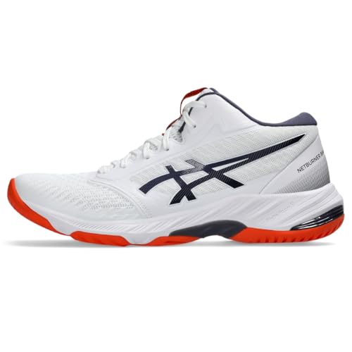 ASICS Men's Netburner Ballistic FlyteFoam Mid Top 3 Volleyball Shoes, 11.5, White/Indigo Fog
