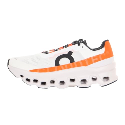On Women's Cloudmonster 1 Running Shoes, Undyed-White/Flame, 8 US