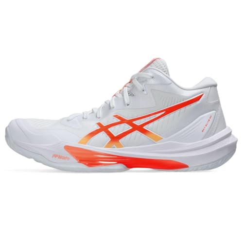 ASICS Women's Sky Elite FlyteFoam Mid Top 3 Volleyball Shoes, 9, White/Vivid Coral