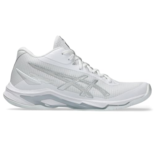 ASICS Women's Netburner Ballistic FlyteFoam Mid Top 4 Volleyball Shoes, 8, White/Pure Silver