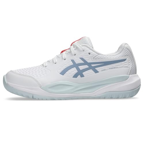 ASICS Kid's Gel-Resolution X Grade School Tennis Shoes, 5, White/Grey Blue
