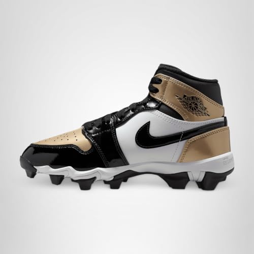 Jordan 1 Mid Little/Big Kids' Cleats (HF6883-701, Metallic Gold/White/Black) Size 10