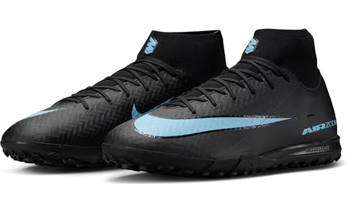 Nike Mercurial Superfly 10 Academy Turf High-Top Soccer Shoes (Black/Ice Blue) Size 8