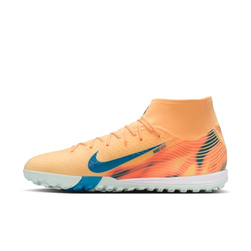 Nike Mercurial Superfly 10 Academy Kylian Mbappe Turf High-Top Soccer Shoes (Melon Tint/Igloo/Neo Turquoise) Size 9