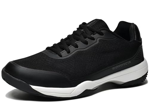 WONDYCIA Men's Hard Court Tennis Shoes, Carbon Fiber Midfoot Plate for Stability, Anti-Slip TPU Outsole, Breathable Mesh Upper, Black, 10