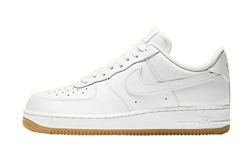 Nike Air Force 1'07 Men's Basketball Shoe, White White Light Brown White White Rubber Light Brown, 44.5 EU