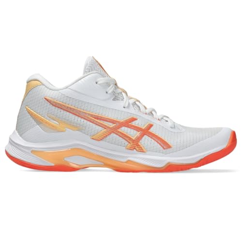 ASICS Women's Netburner Ballistic FlyteFoam Mid Top 4 Volleyball Shoes, 10.5, White/Vivid Coral