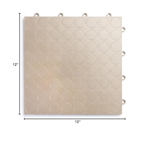 Big Floors RaceDeck Garage Floor Tiles, Interlocking Garage Flooring, CircleTrac Non-Slip Heavy-Duty Copolymer Modular Tile, Easy Install (Beige, 24 Pack of 12 x 12" Tiles, 24 Sq Ft)