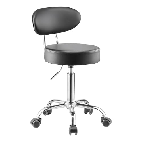 VEVOR Shop Stool with Backrest, Pneumatic Height Adjustable Garage Seat, 300 lbs Load, Roller Creeper Seat, 360 Swivel Padded Workshop Stool, Black
