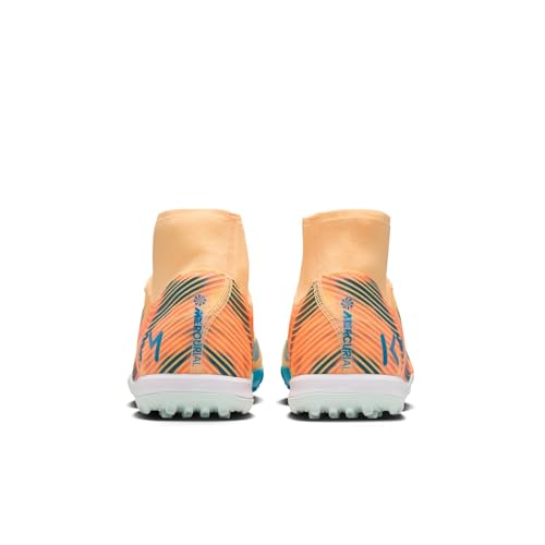 Nike Mercurial Superfly 10 Academy Kylian Mbappe Turf High-Top Soccer Shoes (Melon Tint/Igloo/Neo Turquoise) Size 10.5