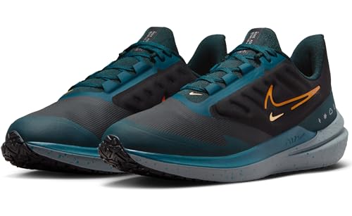 Nike Winflo 9 Shield Men's Weatherized Road Running Shoes (DM1106-002, Black/GEODE Teal/DEEP Jungle/Safety Orange) Size 11.5
