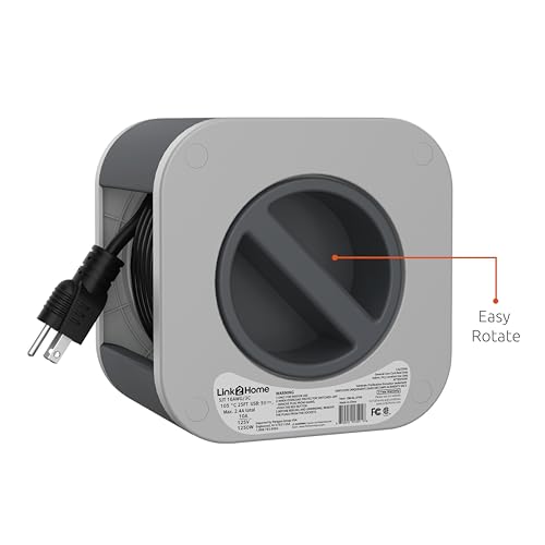 Link2Home 25 Ft. Retractable Extension Cord Reel, 3 Outlets, Gray