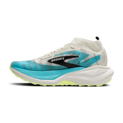 Brooks Cascadia Elite Trail Racing Shoe with Carbon-Infused Pebax Plate - Star White/Bluefish/Black - 9 Medium