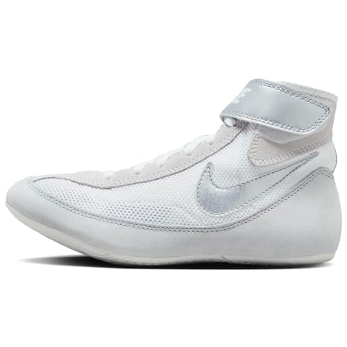 Nike SpeedSweep 7 Big Kids' Wrestling Shoes (366684-100, White/Metallic Silver/Metallic Silver) Size 2.5