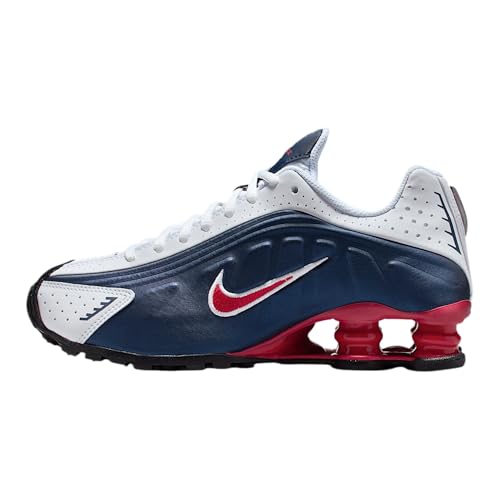Nike Shox R4 Big Kids' Shoes (Midnight Navy/White/Metallic Silver/Gym Red) Size 7